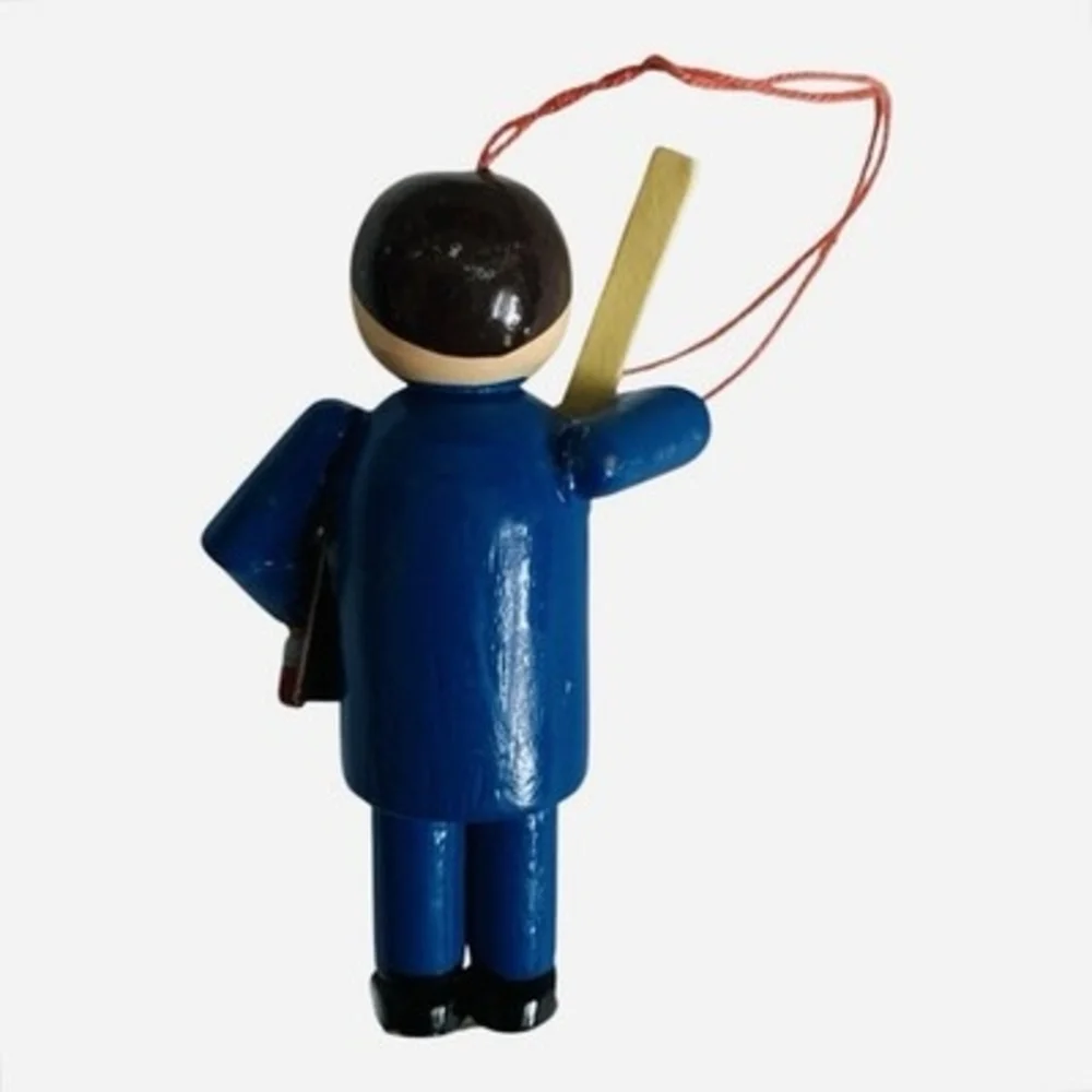 Midwest Cannon Falls Wood Teacher Christmas Ornament Blue Suit 2x3